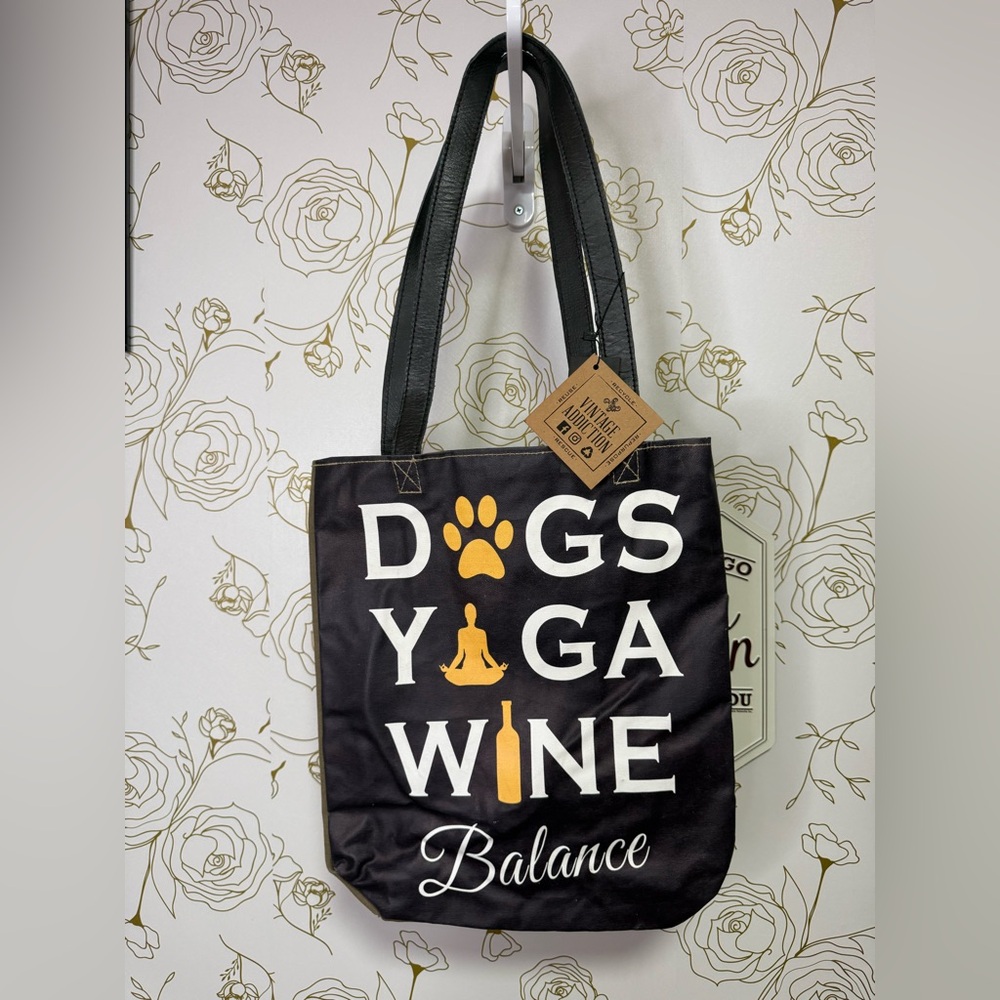Chic Black Dog Yoga Wine Tote Bag